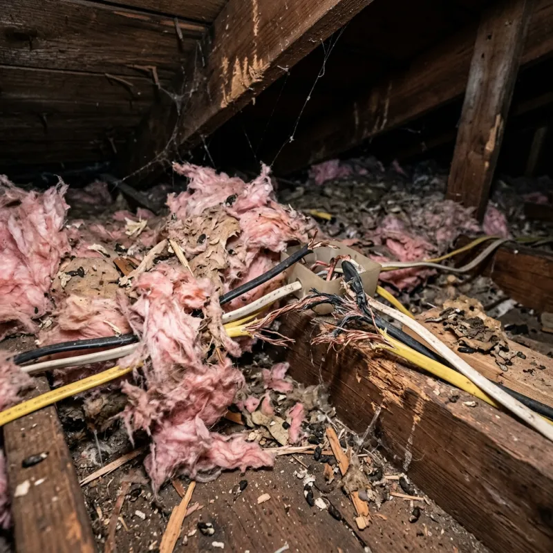 Contaminated ceiling insulation being assessed in a Pearcedale roof space
