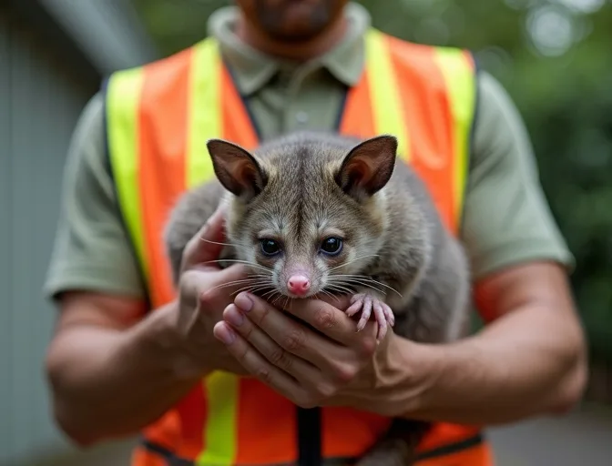 Animal handler safely recovering a deceased possum in Pearcedale
