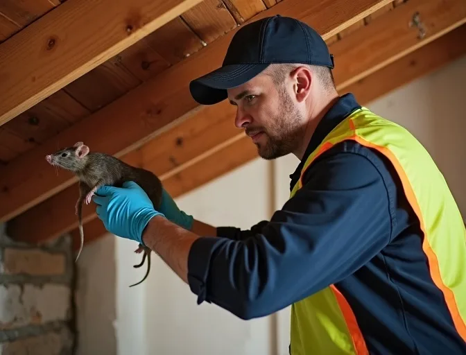 Technician inspecting a roof cavity for a dead rat in Pearcedale